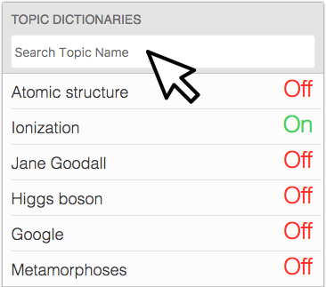 Screenshot of Co:Writer topic dictionaries search bar