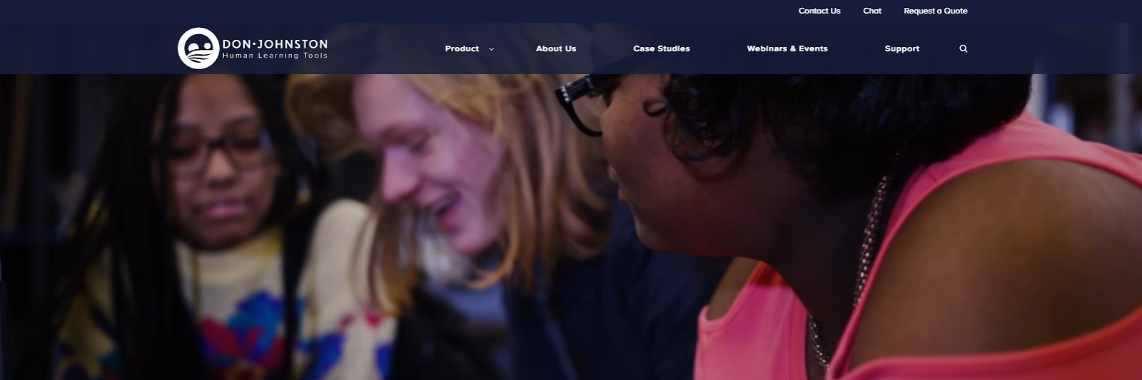New Don Johnston website with students smiling
