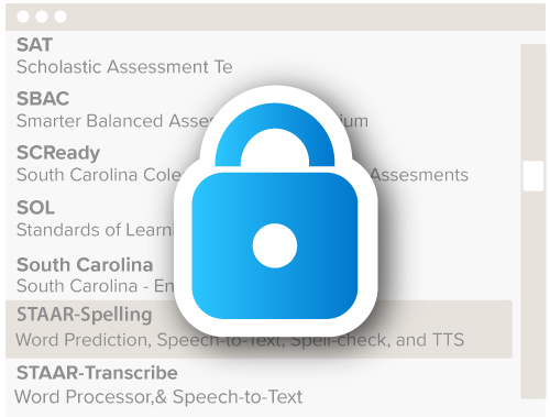 Screenshot shows the Co:Writer Test Mode for Assessments tool