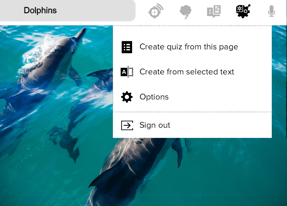Quizbot generating a quiz on dolphins