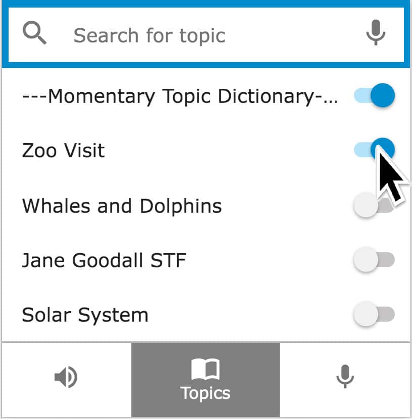Topic Dictionary Example Zoo Visit Selected